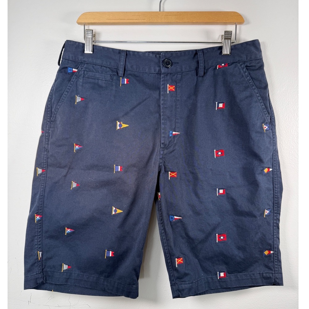 Barbour Mens 34 Navy Blue Embroidered Nautical Signal Flag Chino Shorts Preppy